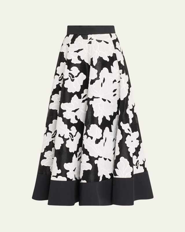 Floral Embroidered Midi Full Skirt